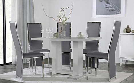Joule Grey High Gloss Dining Table with 4 Celeste Grey Leather Chairs