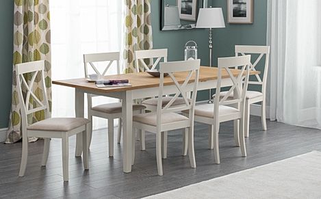 Lindale Ivory and Oak Extending Dining Table with 4 Lindale Chairs (Ivory Faux Suede Seat Pad)