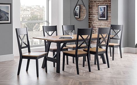 Emerson Black and Oak Dining Table with 6 Emerson Chairs