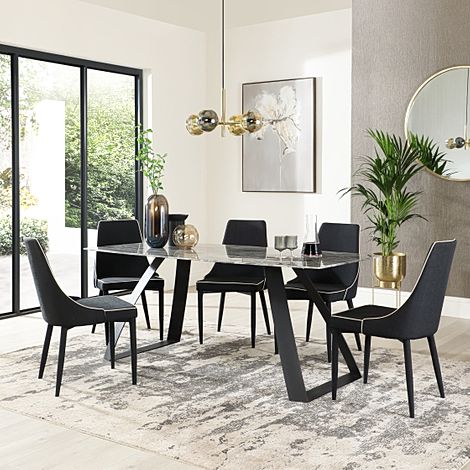 Ancona Marble Dining Table with 4 Modena Black Fabric Chairs