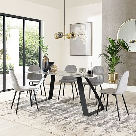 Ancona Marble Dining Table with 4 Brooklyn Grey Velvet Chairs