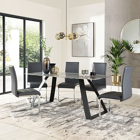 Ancona Marble Dining Table with 6 Perth Grey Leather Chairs
