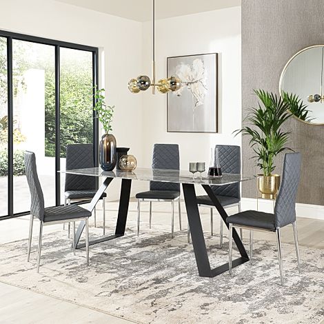 Ancona Marble Dining Table with 4 Renzo Grey Leather Chairs