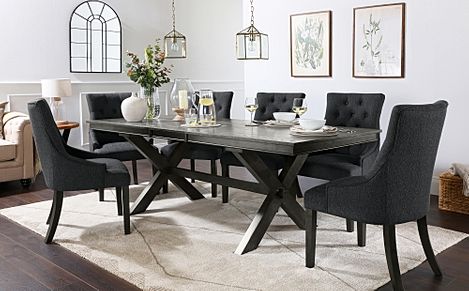 Grange Extending Dining Table & 8 Duke Chairs, Grey Oak Veneer & Solid Hardwood, Slate Grey Classic Linen-Weave Fabric & Grey Solid Hardwood, 180-220cm