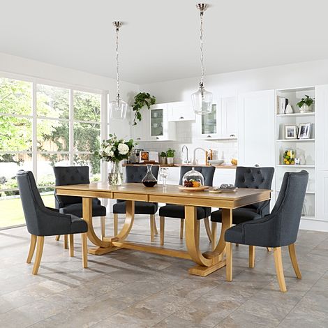 Pavilion Oak Extending Dining Table with 4 Duke Slate Fabric Chairs
