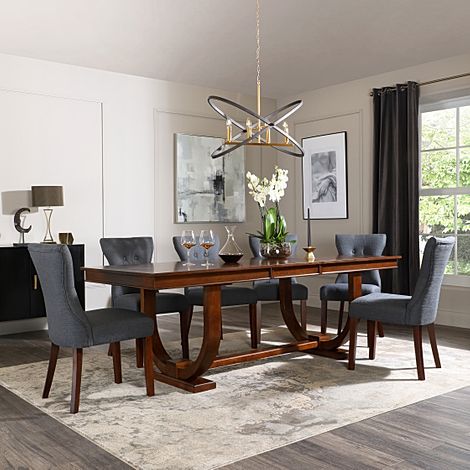 Pavilion Dark Wood Extending Dining Table with 8 Bewley Slate Fabric Chairs
