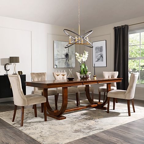 Pavilion Extending Dining Table & 8 Bewley Chairs, Dark Oak Veneer & Solid Hardwood, Champagne Classic Velvet & Dark Solid Hardwood, 180-225cm