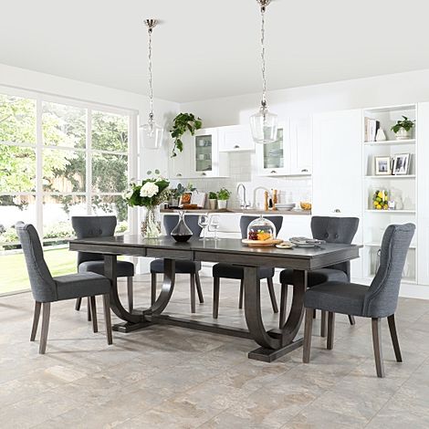 Pavilion Extending Dining Table & 4 Bewley Chairs, Grey Oak Veneer & Solid Hardwood, Slate Grey Classic Linen-Weave Fabric & Grey Solid Hardwood, 180-225cm