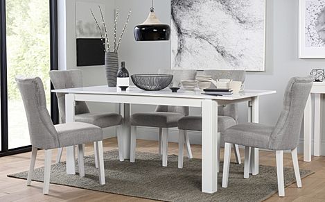 Aspen Extending Dining Table & 4 Bewley Chairs, White Wood, Light Grey Classic Linen-Weave Fabric, 150-180cm