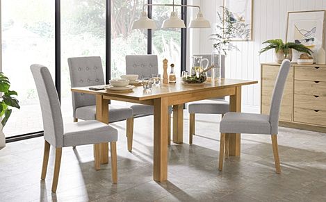 Hamilton 120-170cm Oak Extending Dining Table with 4 Regent Light Grey Fabric Chairs