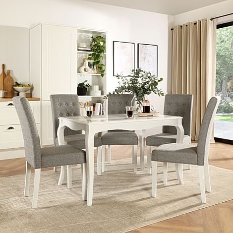 Clarendon Dining Table & 4 Regent Chairs, White Wood, Light Grey Classic Linen-Weave Fabric, 120cm