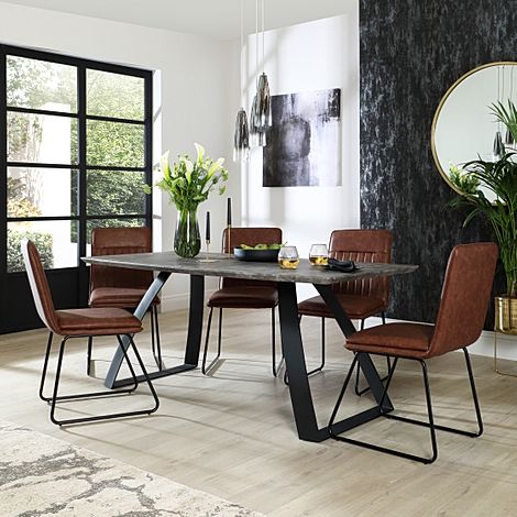 Ancona Concrete Dining Table with 4 Flint Tan Leather Chairs