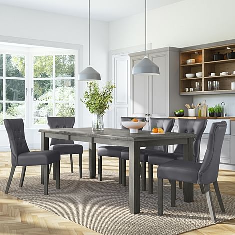Highbury Grey Wood Extending Dining Table with 4 Bewley Grey Leather Chairs