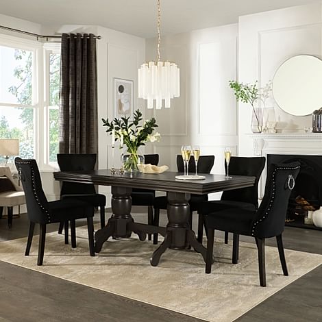 Chatsworth Grey Wood Extending Dining Table with 4 Kensington Black Velvet Chairs (Black Leg)