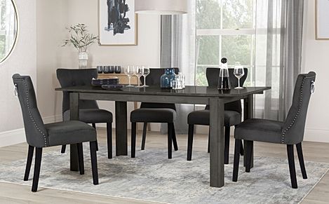 Bali Grey Wood Extending Dining Table with 4 Kensington Black Velvet Chairs (Black Leg)