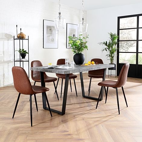 Addison 200cm Concrete Dining Table with 6 Brooklyn Tan Leather Chairs