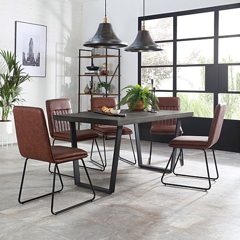 Addison 200cm Grey Wood Dining Table with 6 Flint Tan Leather Chairs