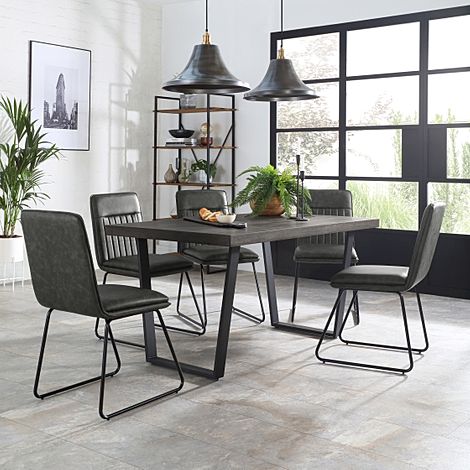 Addison 200cm Grey Wood Dining Table with 4 Flint Vintage Grey Leather Chairs