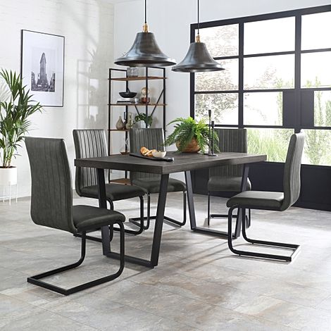 Addison 200cm Grey Wood Dining Table with 4 Perth Vintage Grey Leather Chairs