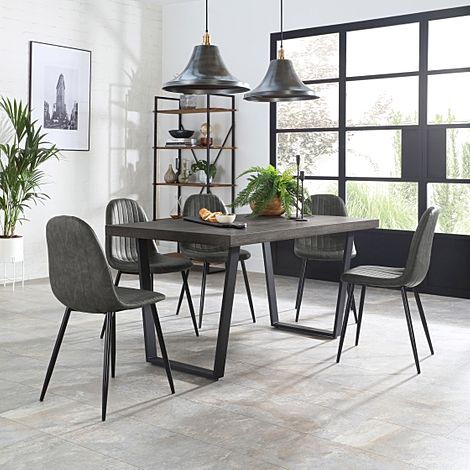 Addison 200cm Grey Wood Dining Table with 4 Brooklyn Vintage Grey Leather Chairs
