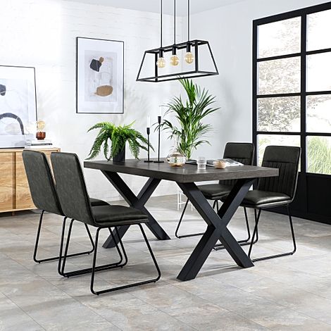 Franklin 200cm Grey Wood Dining Table with 4 Flint Vintage Grey Leather Chairs