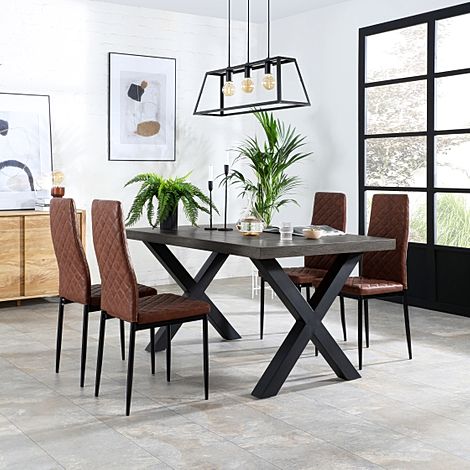 Franklin 200cm Grey Wood Dining Table with 6 Renzo Tan Leather Chairs