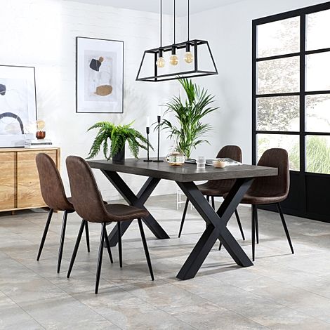 Franklin 200cm Grey Wood Dining Table with 4 Brooklyn Vintage Brown Leather Chairs