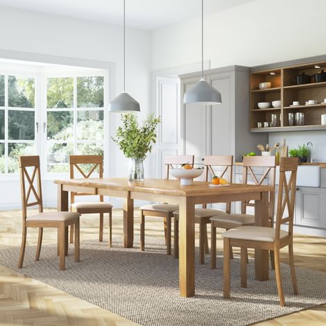 Highbury Extending Dining Table & 8 Kendal Chairs, Natural Oak Finished Solid Hardwood, Ivory Classic Faux Leather, 150-200cm