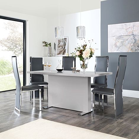 Magnus Grey High Gloss Dining Table with 4 Celeste Grey Leather Chairs