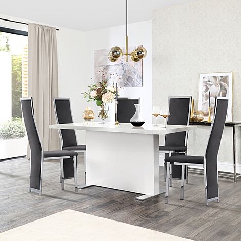 Magnus White High Gloss Dining Table with 4 Celeste Black Velvet Chairs
