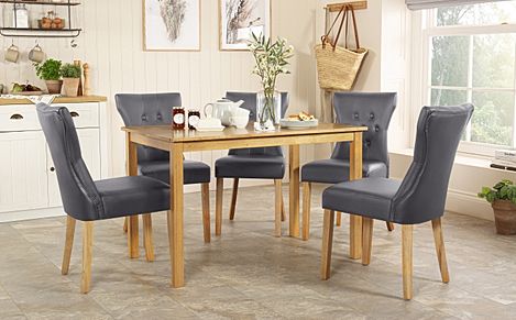 Milton Dining Table & 4 Bewley Chairs, Natural Oak Finished Solid Hardwood, Grey Classic Faux Leather, 120cm