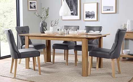 Bali Oak Extending Dining Table with 4 Bewley Grey Leather Chairs