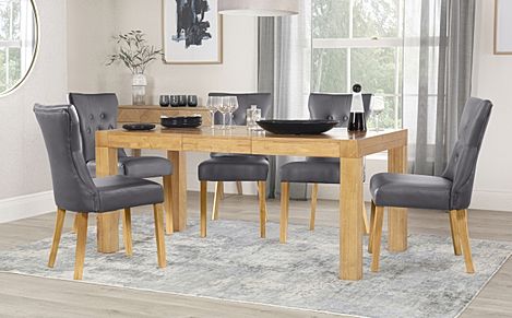 Cambridge 125-170cm Oak Extending Dining Table with 4 Bewley Grey Leather Chairs