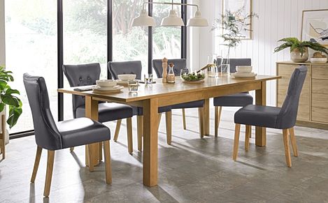 Hamilton 180-230cm Oak Extending Dining Table with 4 Bewley Grey Leather Chairs