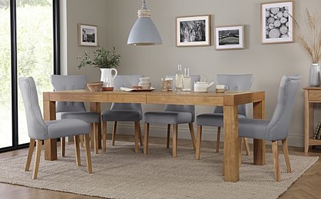 Cambridge 175-220cm Oak Extending Dining Table with 4 Bewley Light Grey Leather Chairs