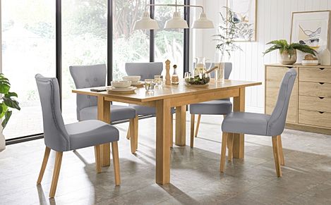 Hamilton 120-170cm Oak Extending Dining Table with 4 Bewley Light Grey Leather Chairs