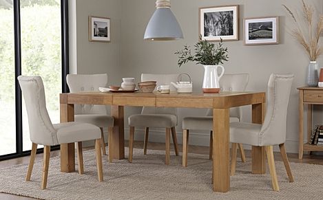 Cambridge 125-170cm Oak Extending Dining Table with 4 Bewley Stone Grey Leather Chairs