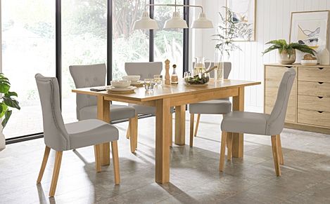 Hamilton 120-170cm Oak Extending Dining Table with 4 Bewley Stone Grey Leather Chairs
