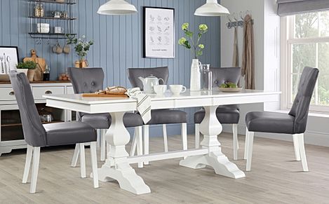 Cavendish White Extending Dining Table with 4 Bewley Grey Leather Chairs