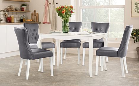 Clarendon White Dining Table with 4 Bewley Grey Leather Chairs
