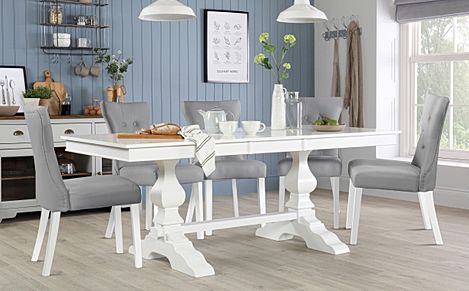 Cavendish White Extending Dining Table with 4 Bewley Light Grey Leather Chairs