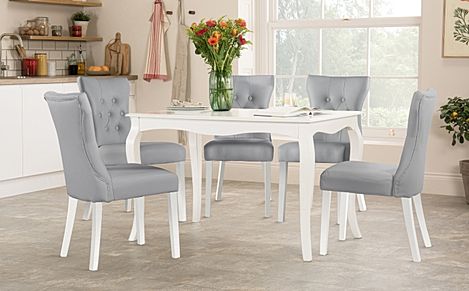 Clarendon White Dining Table with 4 Bewley Light Grey Leather Chairs
