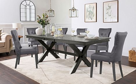 Grange Extending Dining Table & 8 Bewley Chairs, Grey Oak Veneer & Solid Hardwood, Grey Classic Faux Leather & Grey Solid Hardwood, 180-220cm