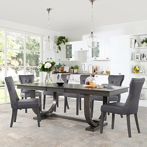 Pavilion Grey Wood Extending Dining Table with 4 Bewley Grey Leather Chairs