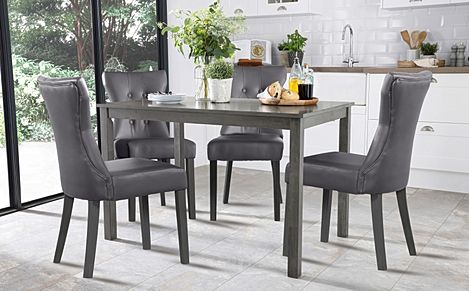 Milton Dining Table & 4 Bewley Chairs, Grey Solid Hardwood, Grey Classic Faux Leather, 120cm