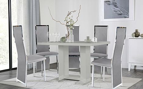 Joule Grey High Gloss Dining Table with 4 Celeste Grey Velvet Chairs