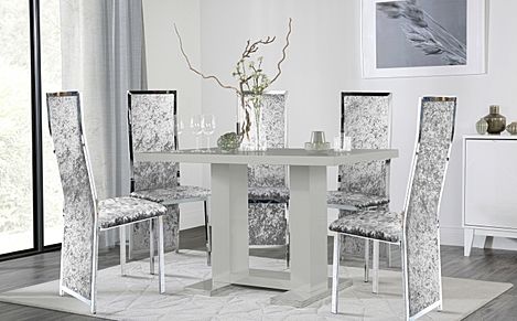 Joule Grey High Gloss Dining Table with 6 Celeste Silver Crushed Velvet Chairs