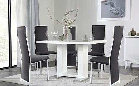 Joule White High Gloss Dining Table with 4 Celeste Black Velvet Chairs