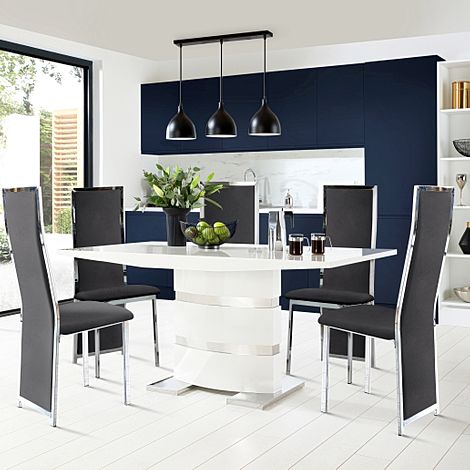 Komoro White High Gloss Dining Table with 4 Celeste Black Velvet Chairs