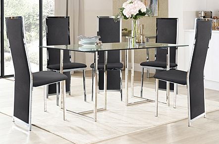 Lisbon Chrome and Glass Dining Table with 4 Celeste Black Velvet Chairs